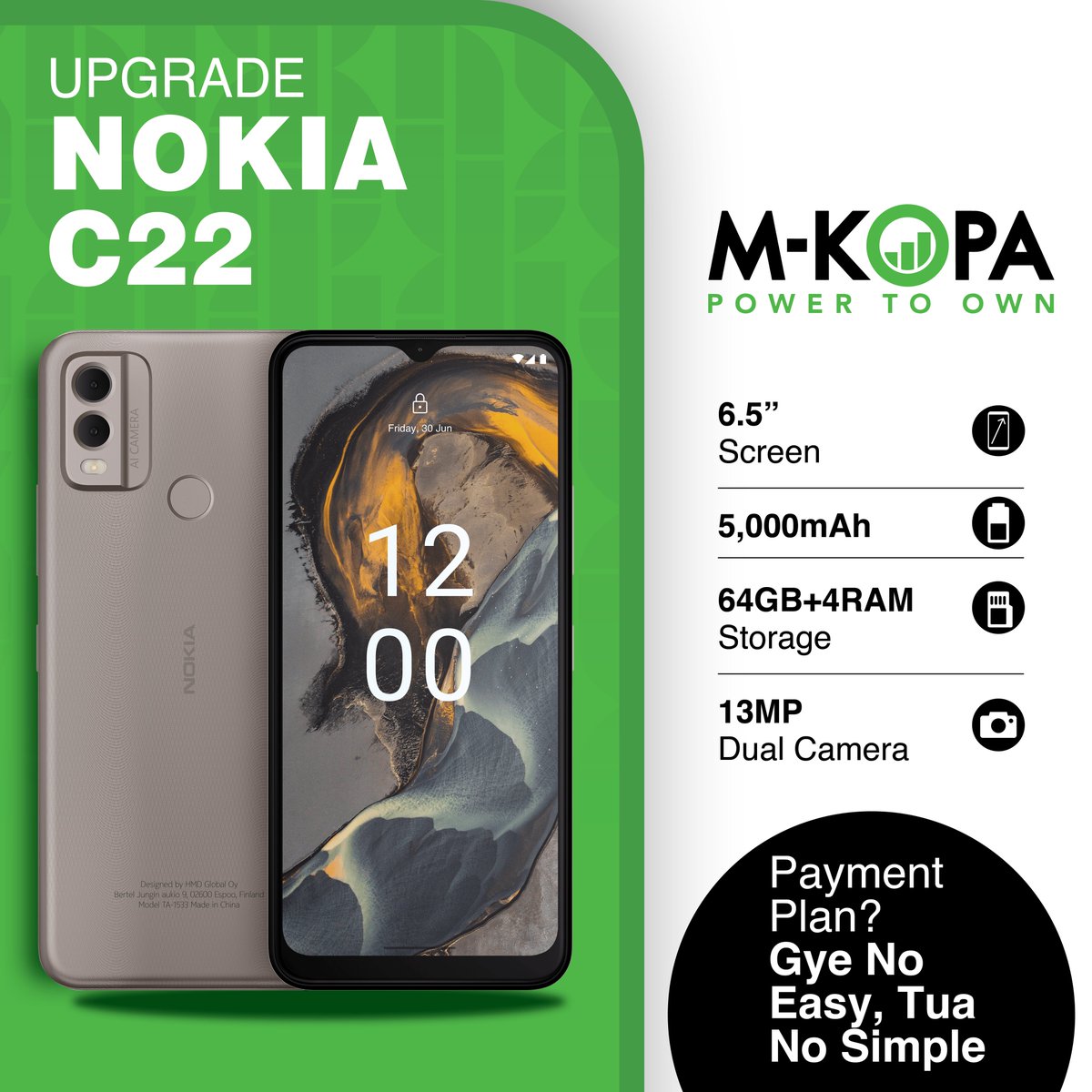 mkopaghana's tweet photo. 💥 Upgrade your lifestyle today with the Nokia C22!

4 months:
💰 Initial Deposit: 300 GHS,
📅 Daily Payment: 13.4 GHS,
🗓️ Weekly Payment: 102.2 GHS

6 months:
💰 Initial Deposit: 345 GHS,
📅 Daily Payment: 9.6 GHS,
🗓️ Weekly Payment: 73.5 GHS

Whatsapp ADA via 055 166 8800 https://t.co/phwT4WTZV9