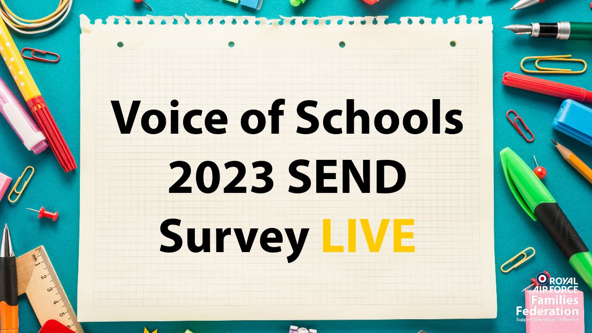 RAF_FF's tweet photo. Some RAF families have problems accessing SEND provision. We're working with @SCISS_NEAC to understand how Service pupils are supported. 
In England? Have a school-aged child? Encourage your child’s school to complete the Voice of Schools SEND survey 👉 https://t.co/FkvBgUu3LF https://t.co/UPKSVRcf4o