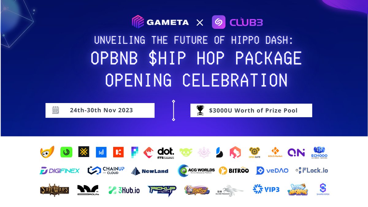 Gameta_Official's tweet photo. Gameta x CLUB3: opBNB $Hip Hop Package Opening Celebration😍

Unveil the future with @Gameta x your project🚀by joining our #giveaway with @CLUB3

⏱️24th-30th Nov, 1200UTC
🎁$3000USDT worth of prizes to be won🙌

Get your share now here👇
https://t.co/dKlpiMxTMj
https://t.co/20Ei2gx63F
https://t.co/w2ReeCnAuu
https://t.co/1TRPglHu5G
https://t.co/giJEc6S6gw
https://t.co/Tmn43Mt9YG

#GiveawayAlert #web3community #Web3 #Airdrop