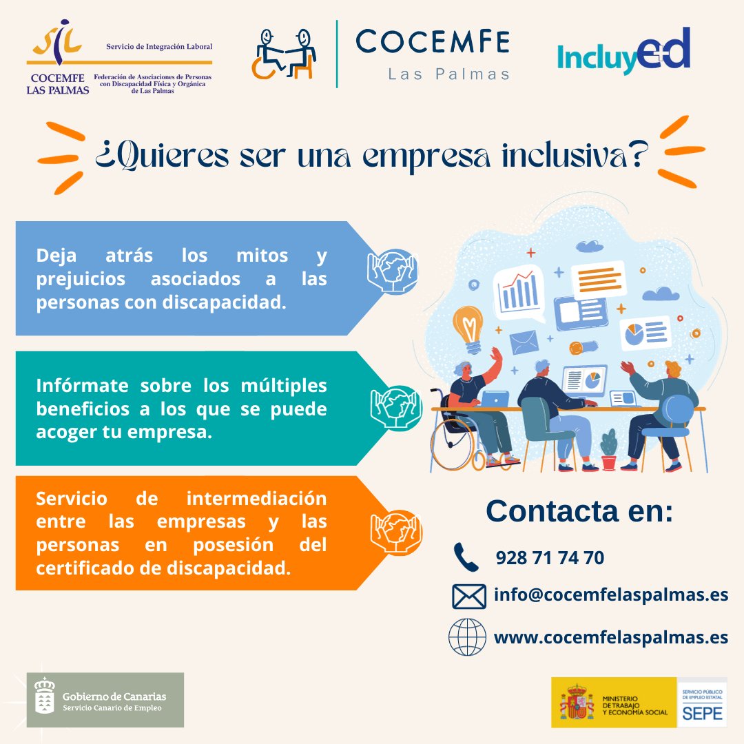 💼INFO A EMPRESAS: en nuestros proyectos realizamos sensibilización y la función de intermediación  entre la empresa y las personas en posesión del certificado de discapacidad, ofreciendo una oportunidad bidireccional   entre ambas .