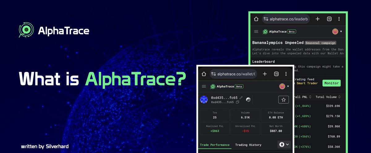 Silverhard_'s tweet image. 𝗔𝗯𝗼𝘂𝘁 @alphatracexyz 

AlphaTrace is a master tool comprising of diverse tools and features for trading. 

You can:
• Track &amp;amp; 
• Analyse with it. 

Imagine another master key for doors of onchain trading... Yeahh

#AlphaTrace