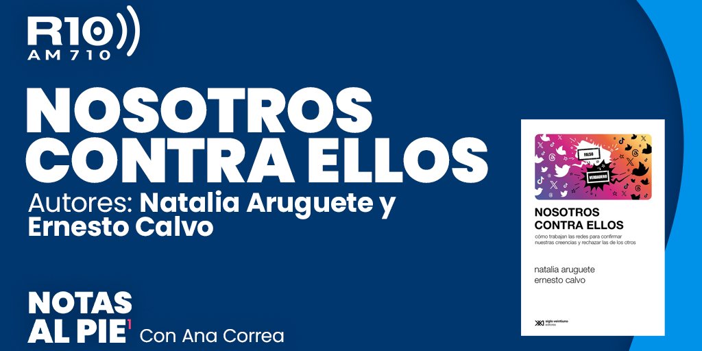 Radio10's tweet photo. 📚 #NotasAlPie • "Nosotros contra ellos" Por: Natalia Aruguete y Ernesto Calvo
 
🎙️ Un #Podcast original de Radio 10 con la conducción de @anaecorrea

🎧 https://t.co/iGc3vYKjgh https://t.co/HqKQEI9Rwz