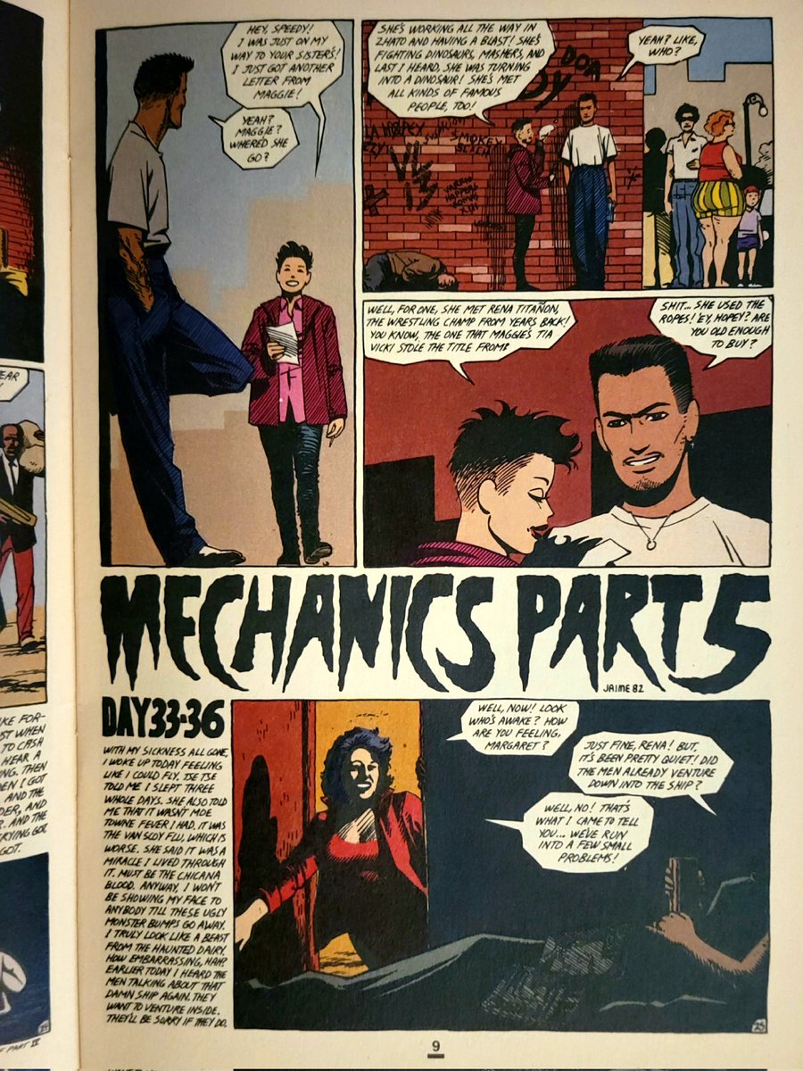 Kristo_Kai's tweet image. 'Mechanics' #2/3 (1985). Reprinted from 'Love &amp;amp; Rockets' (1982). Jaime Hernández (writer/artist). Paul Rivoche (colors). Kevin Nowlan (logo). Maggie &amp;amp; Hopey were my favorite #comics characters during the awesome '80s Indie Boom during the Bronze Age. #Locas
#mycomiccollection