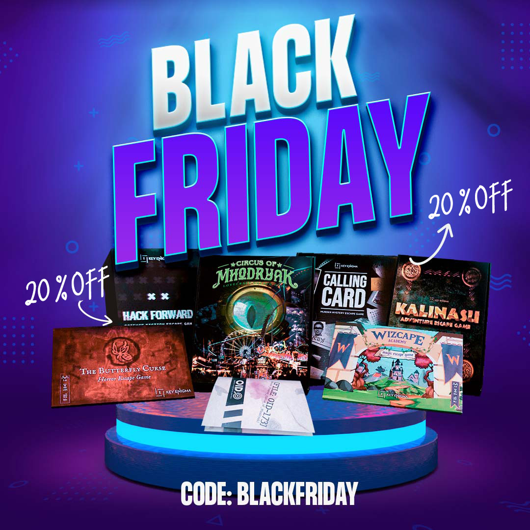 🥳#BlackFriday arrives at Key enigma!!!🥳 20% off on the website! Just use the code: BLACKFRIDAY All you have to do is buy a game using the code between November 24rd and 28th. And you will have it ready before Christmas 🎁🎄