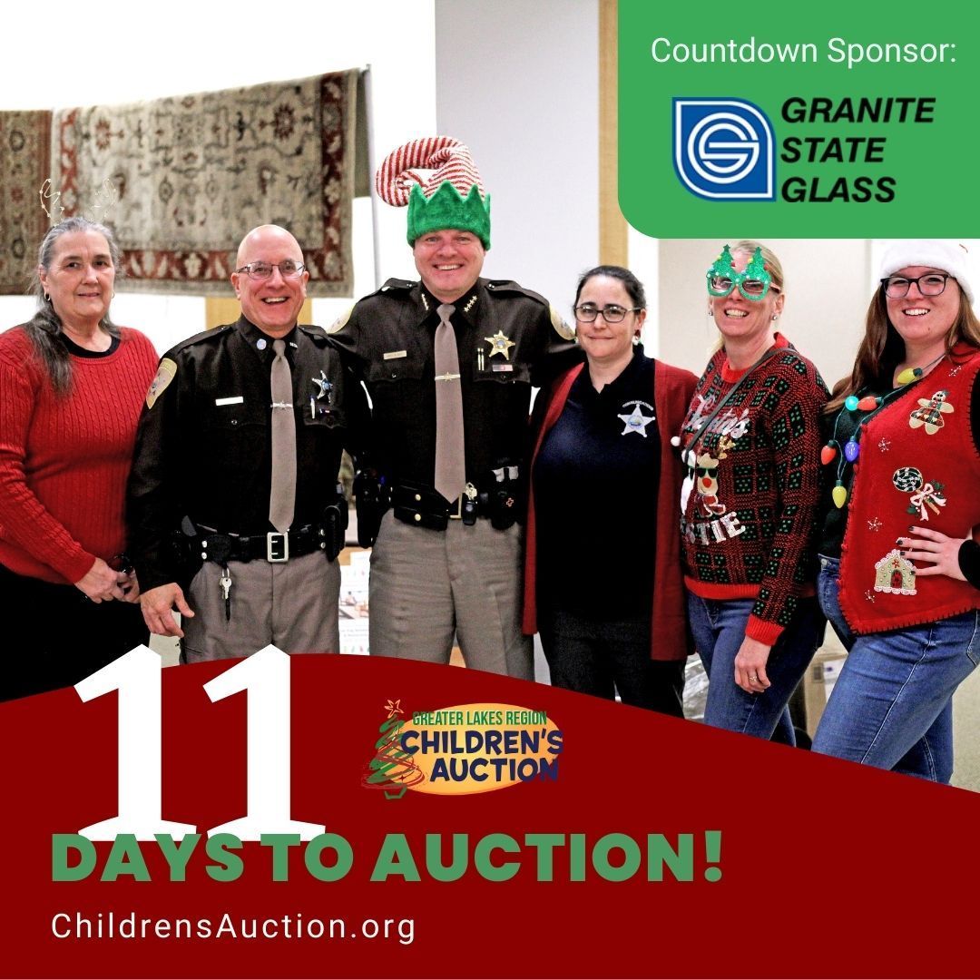 glrcauction603's tweet photo. Countdown: 11 days until the Greater Lakes Region Children's Auction!

Dec. 5-8. Go to https://t.co/3FV8Y7kskw for more information. 

Countdown Sponsor: Granite State Glass 

#ChildrensAuction #NewHampshire #LakesRegionNH #countdown #ChildrensAuctionChampion #ItsForTheKids https://t.co/N9TN4If1u5