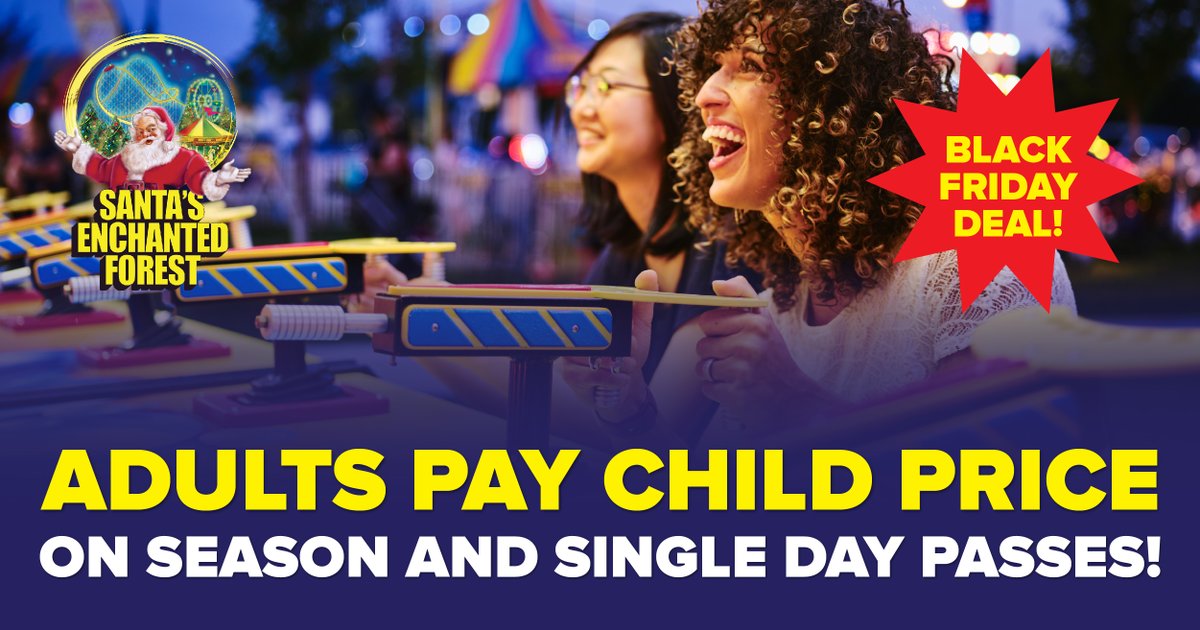 santasenchanted's tweet photo. BLACK FRIDAY DEAL! Adults pay child pricing on single-day tickets and season passes! Use Promo Code 'KIDAGAIN' before checking out. #Santasenchantedforest #BlackFridayDeal https://t.co/3hpTovW6HT