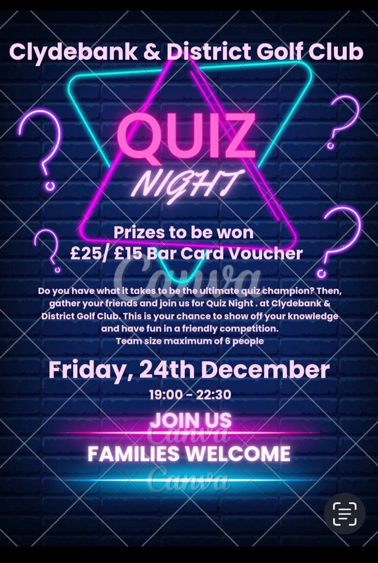 Monthly quiz night on tonight, come along and join in the fun 👍