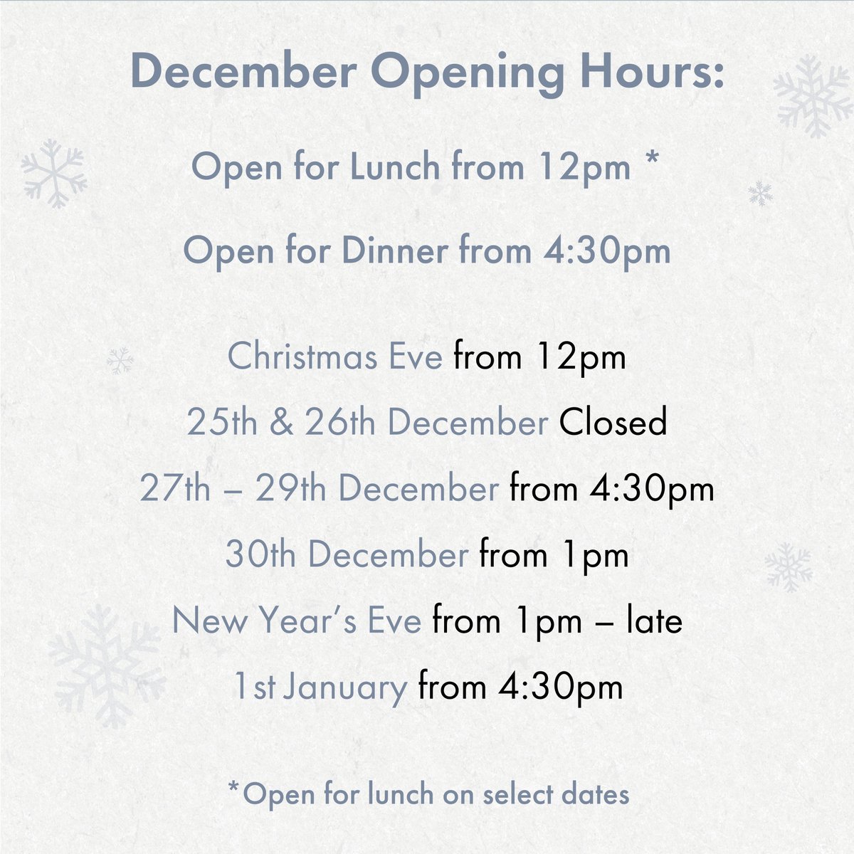 Christmas is coming to SOLE! 🎅🏻🥂 Please see our opening hours throughout the festive period. Book your Christmas Lunch, Christmas Dinner or New Year’s Eve dining experience with us at sole.ie/christmas-at-s… #dublinchristmas #christmastime #christmasindublin