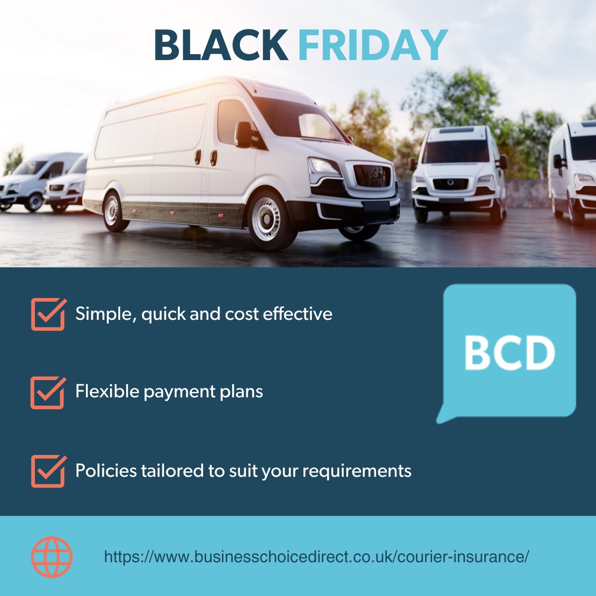 🛍 #BlackFriday is here! With online shopping on the rise, courier drivers are busier than ever.

✔ Our partners <a href="/BCDCourier/">Business Choice Direct Courier Insurance</a> specialise in all types of #courierinsurance, and can get you the best rates. 

Speak to their expert team today: bit.ly/40UGJUB