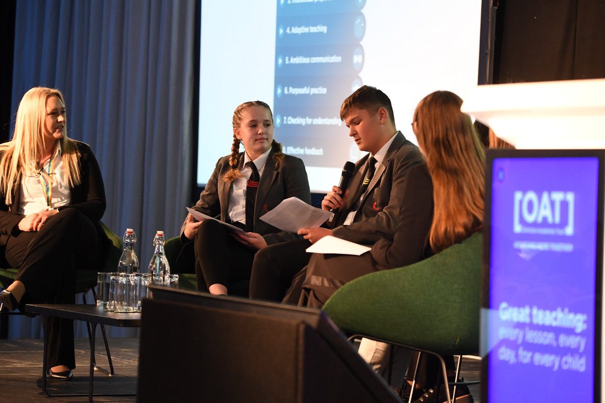 OrmistonAcads's tweet image. We can&apos;t do #greatteaching without pupil input, over to our Pupil Panel!

&quot;If you have confidence in school, you&apos;ll have confidence in the world.&quot;

&quot;Humility from teachers when they share their own experiences or not afraid to admit when they&apos;re wrong helps us engage.&quot;
#OATConf23