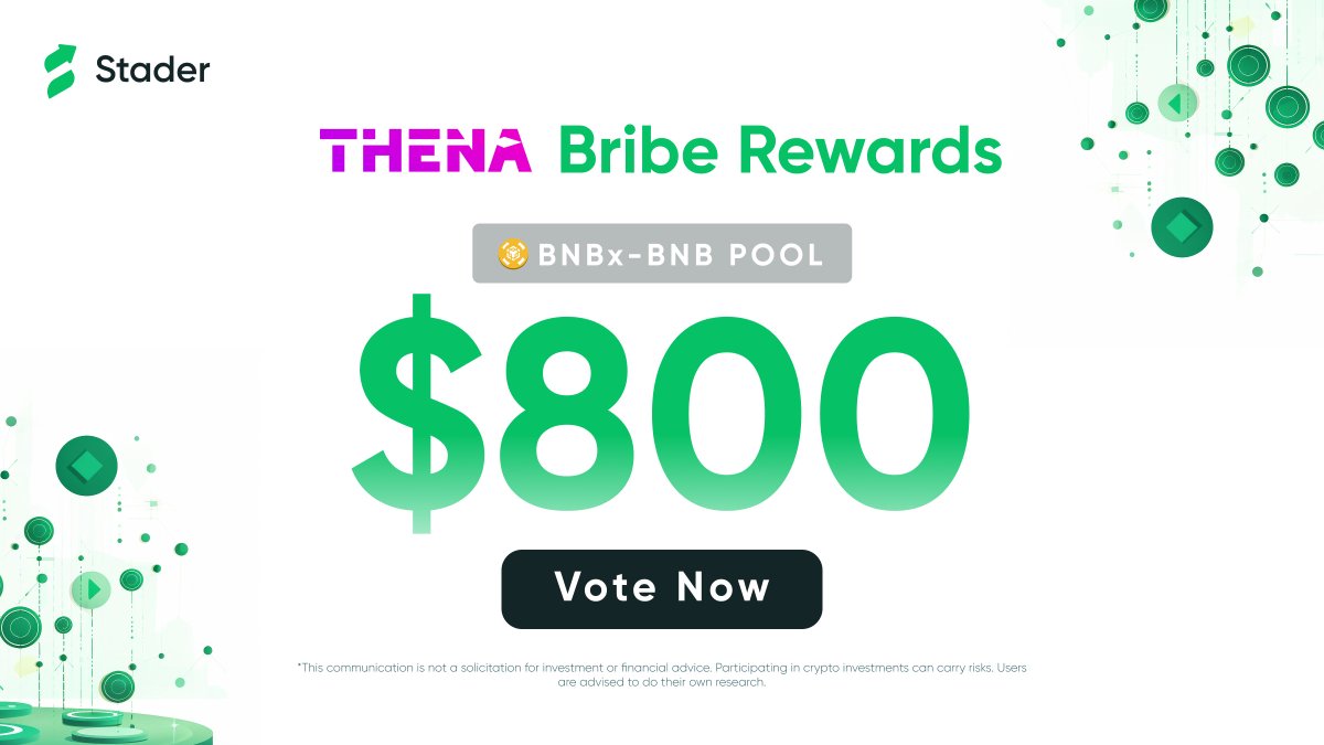 Boost your liquidity rewards on @ThenaFi_ 🚀 Use your $veTHE to vote for BNBx-BNB LP. And grab your share of the $800 bribe pool. The new epoch is LIVE! Vote Now 🔗 thena.fi/vote