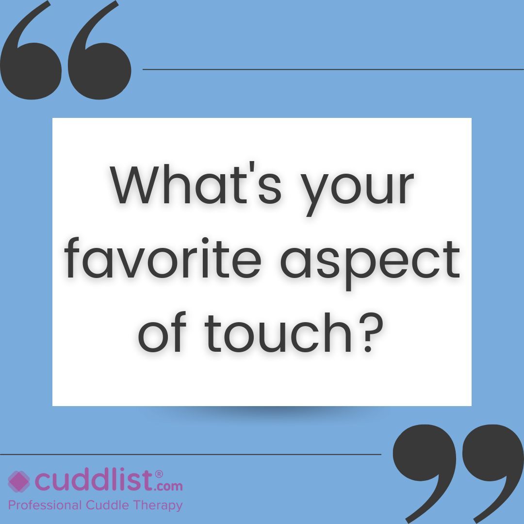 Cuddlist's tweet image. Friday Discussion Topic:
What's your favorite aspect of touch? 

#cuddlist #fridaydiscussion #cuddletherapy #discusiontopic #cuddletherapist #fridaydiscussiontopic #tipsandtricks #discuss #cuddling #touchtherapy #cuddleposition #howtocuddle #cuddletips #holdme