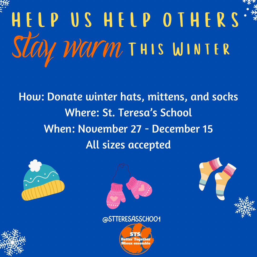 Ashley Pittman (@ashleypittmannl) on Twitter photo The Tiger Team <a href="/StTeresasSchoo1/">St. Teresa's School</a> is collecting winter items to help people in our community stay warm this winter. Donations are greatly appreciated and can be dropped off to the school. #bettertogether 🐯 💙 The Tiger Team <a href="/StTeresasSchoo1/">St. Teresa's School</a> is collecting winter items to help people in our community stay warm this winter. Donations are greatly appreciated and can be dropped off to the school. #bettertogether 🐯 💙
