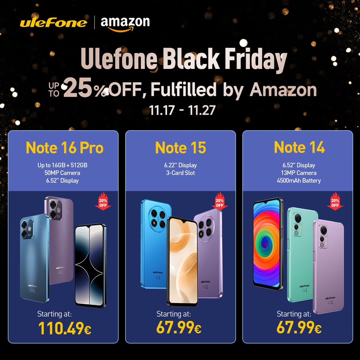UlefoneMobile's tweet photo. You won't want to miss these trendy smartphone deals on #UlefoneBlackFriday! Find the best prices of the year on Amazon! #UlefoneNote16Pro #UlefoneNote14
Learn more: https://t.co/vwKVkZAz0w https://t.co/z8amstad8r
