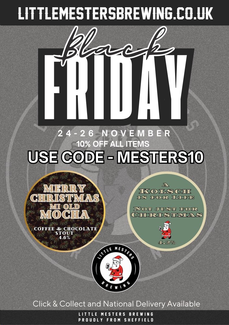On the lookout for some Christmas gifts?
You're in luck!
Use code MESTERS10 at checkout and get 10% off everything on our website.
littlemestersbrewing.co.uk/shop
Coupon expires midnight on Sunday...what are you waiting for?.

Click and Collect and National Delivery options available.