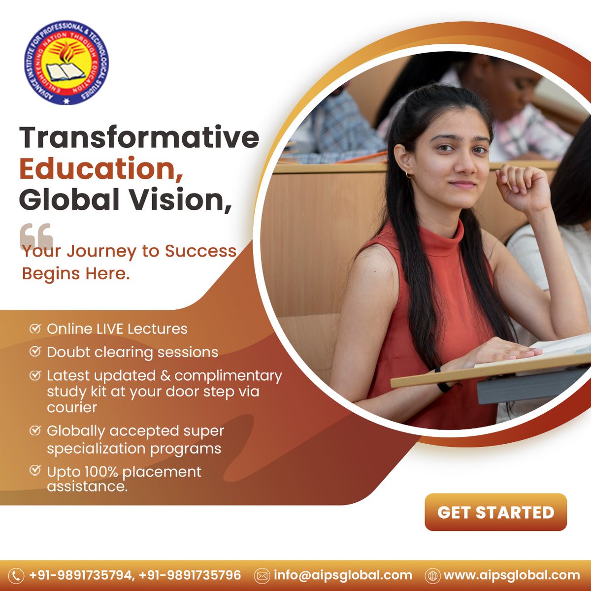 aipsglobal's tweet photo. - Online LIVE Lectures
- Doubt clearing sessions
- Latest updated &amp; complimentary study kit at your door step via courier
- Upto 100% placement assistance

📨 info@aipsglobal.com
☎ +91-9891735794, +91-9891735796
🌎 https://t.co/UUCWkVsVYw

#aipsglobal #TransformativeEducation https://t.co/wZBwSx7pVj
