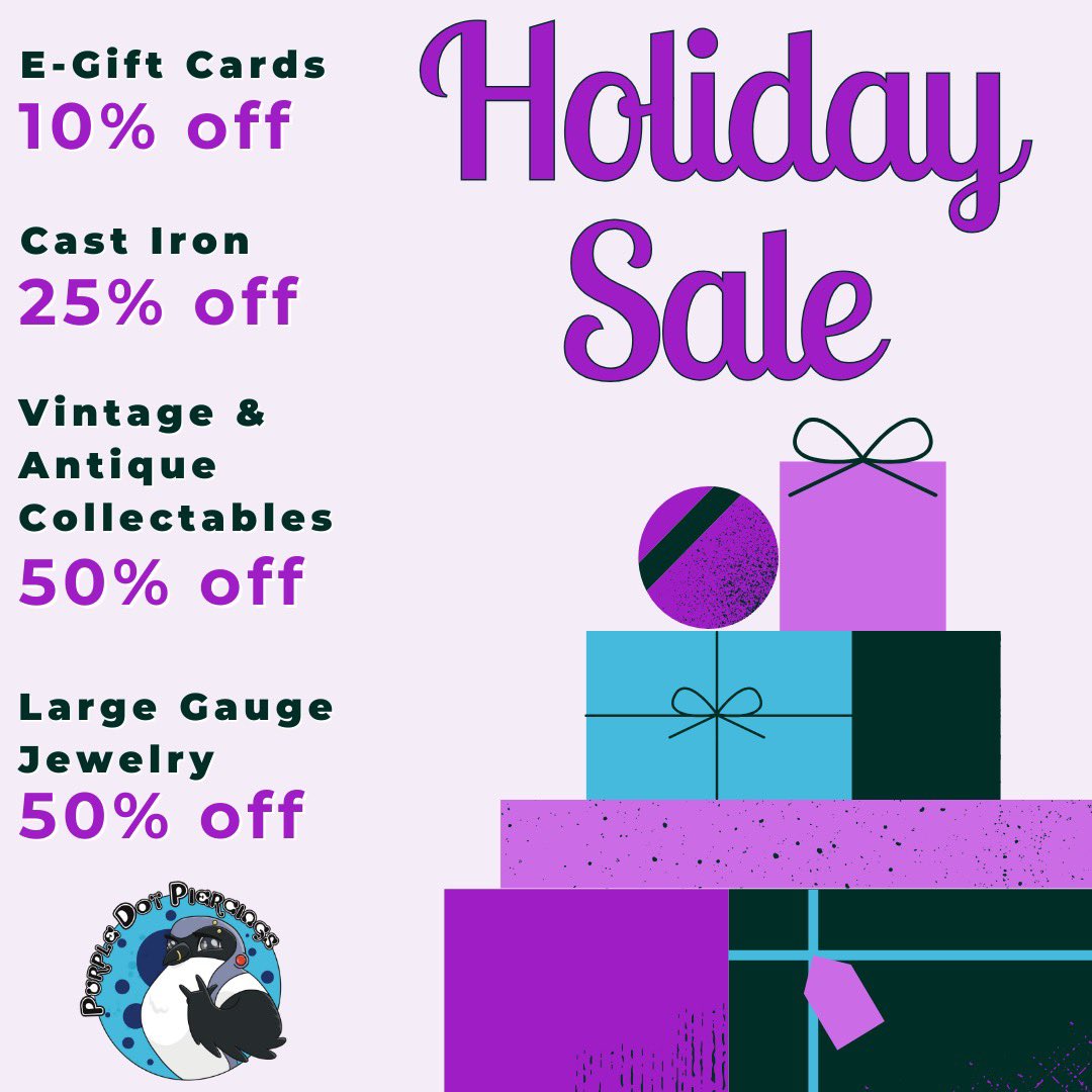 PurpDotPiercing's tweet photo. Happy Friday! 

I’m open 12-5pm today. I’ll be here Saturday and Sunday for these weekend sales and some piercing appointments. 

Stay safe out there! https://t.co/ct0jfSFH4D
