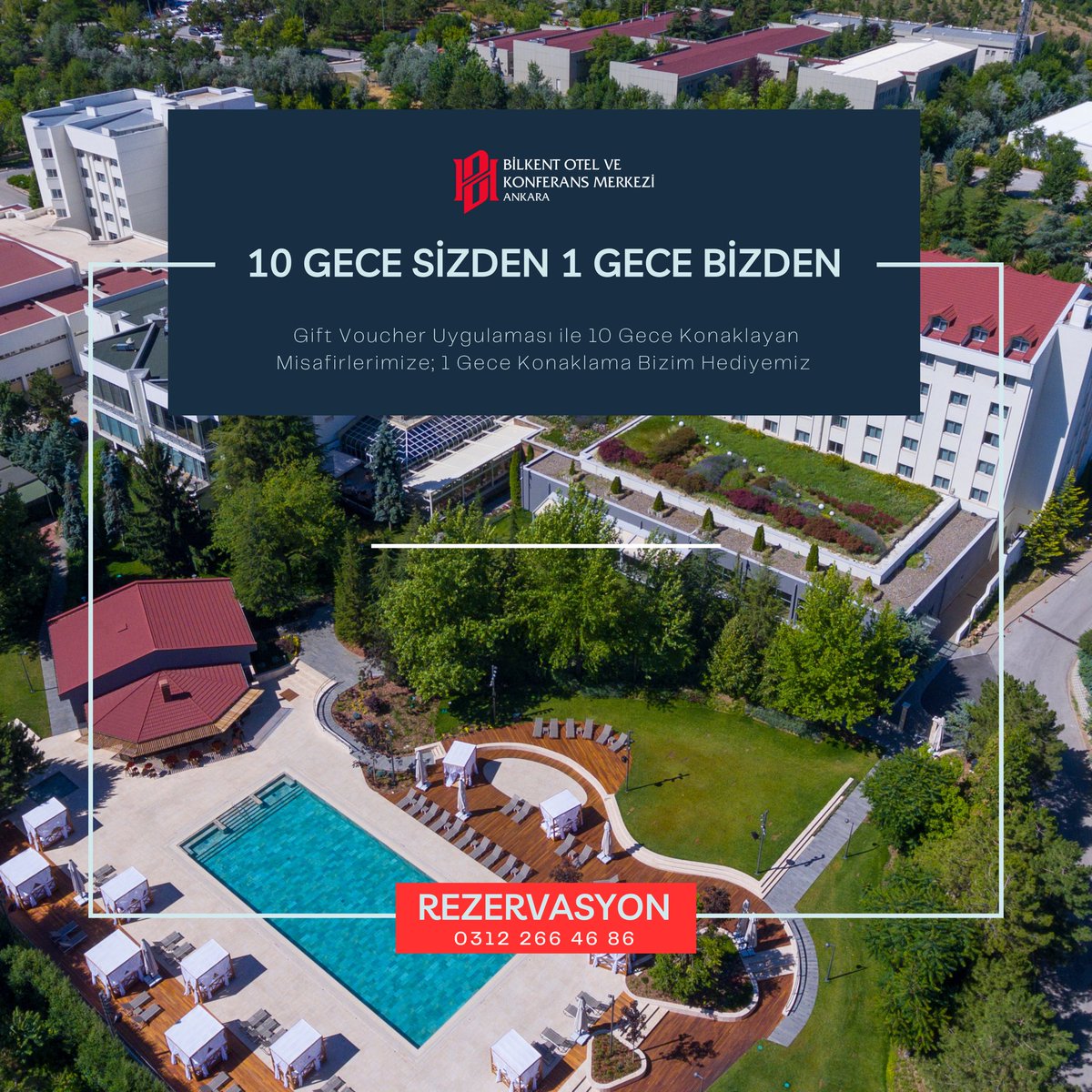 📣10 gece sizden 1 gece bizden 📍Bilkent Otel Rezervasyon\u0026 Bilgi için  📞+(90) 312 266 46 86 #bilkentotel #bilintur #spa #kankarakonaklama #ankara  #ankaraotel #ankarahotel #ankarahavuz #ankaradoğayürüyüşü #çocukdostuotel, image size:1200x1200