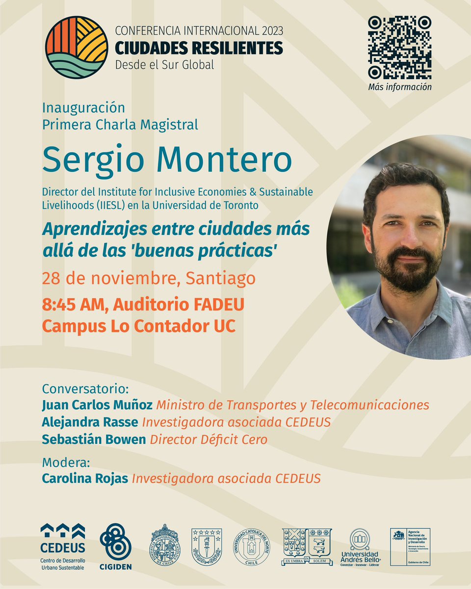 CedeusChile's tweet photo. ¡Quedan pocos días! 🗓️

Te invitamos a ser parte de la II Conferencia Ciudades Resilientes que se realizará en Santiago, Valparaíso y Concepción.

🔹El martes @sergemont dará la primera charla magistral en Lo Contador de la @ucatolica.

¡Te esperamos! 🙌

https://t.co/ueK1bvhMPJ https://t.co/fg8mRkmnJU