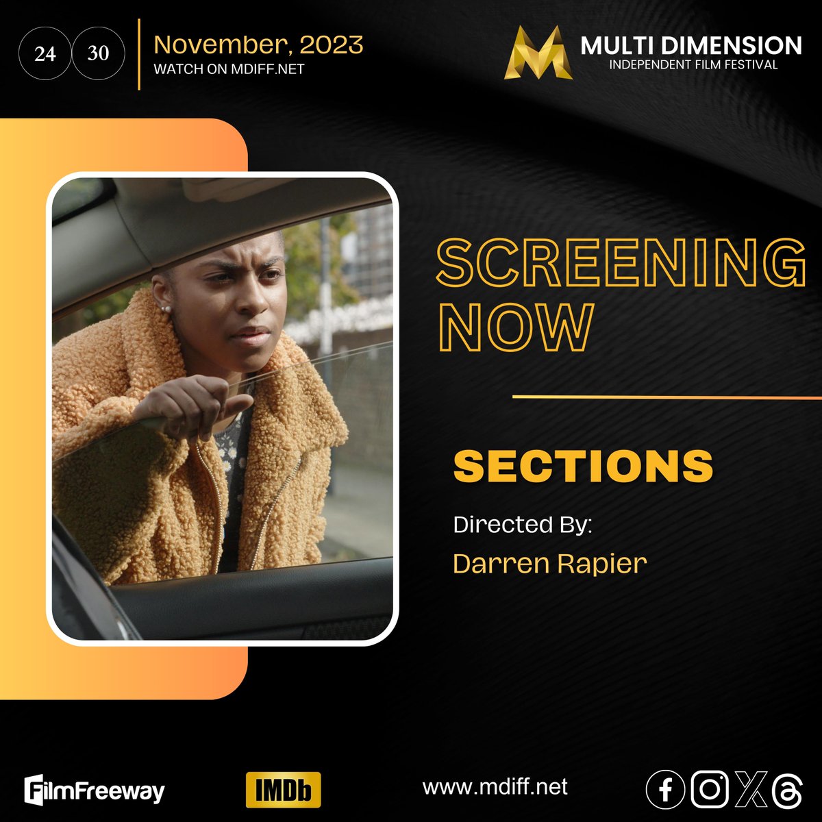 MDIFF21's tweet photo. Sections directed by Darren Rapier now screening on our website until November 30, 2023
Watch now: https://t.co/ytsVVxUUB0
Discover the full screening of #MDIFF https://t.co/1UYsAZVQpD
Submit your project: https://t.co/Hww42nMFZk
#mdiff #screeningnow #webseries #tvpilot https://t.co/xNFVhtmDO4