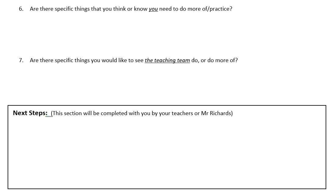 We have just had our first data entry for Y13. As HoD, I have sat down with 12 students who are clearly not where we or they want them to be. They filled out this in advance of some 1:1 chats with me and Y13 Parents Evening next week. 

Illuminating...