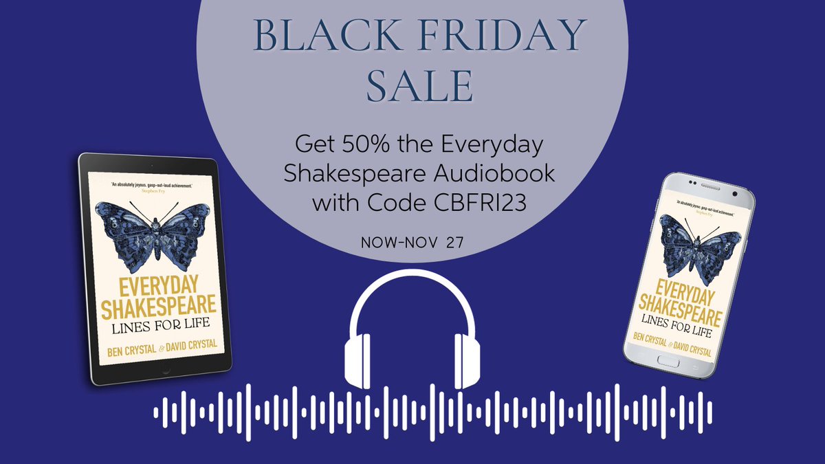 Chambers Word Lovers (@chamberswords) on Twitter photo Ready, set, listen! 🎧Chambers' Black Friday deal is here! Now-Nov 27, get 50% OFF bestselling audiobook Everyday Shakespeare. Just as the physical book is a feast for the eyes, <a href="/davcr/">David Crystal</a> & <a href="/bencrystal/">Ben Crystal</a> 's recordings will delight your ears!
l.linklyhq.com/l/1urnW. Code CBFRI23 Ready, set, listen! 🎧Chambers' Black Friday deal is here! Now-Nov 27, get 50% OFF bestselling audiobook Everyday Shakespeare. Just as the physical book is a feast for the eyes, <a href="/davcr/">David Crystal</a> & <a href="/bencrystal/">Ben Crystal</a> 's recordings will delight your ears!
l.linklyhq.com/l/1urnW. Code CBFRI23