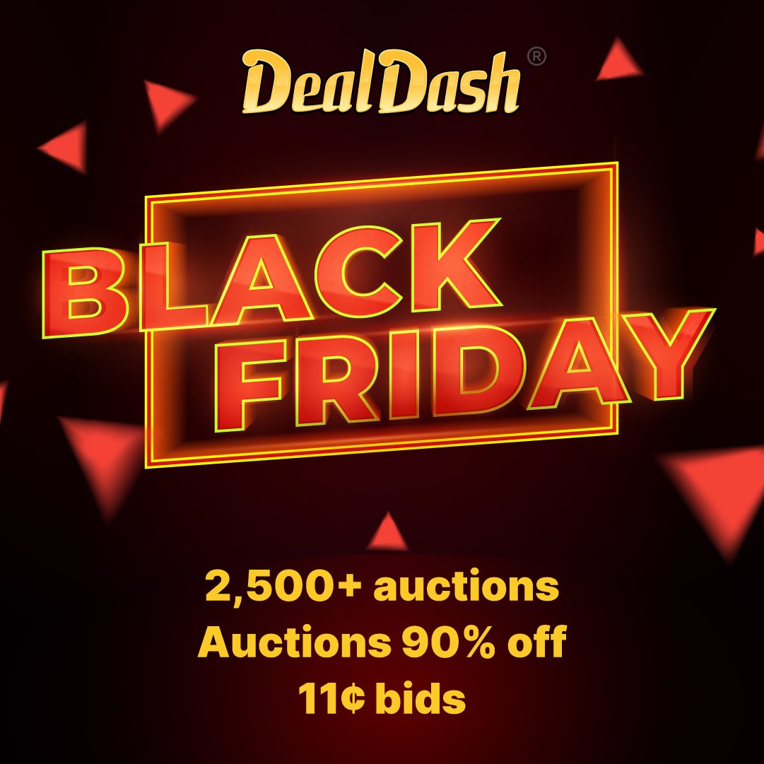 🔥BLACK FRIDAY DEAL ALERT! 🔥 This year #dealdash is bringing all the deals directly to you! Explore over 2,500 auctions ranging from electronics, fashion, home decor and much more. Bids are as low as 11¢, and you can grab deals at an UNBELIEVABLE 90% OFF!!🎉