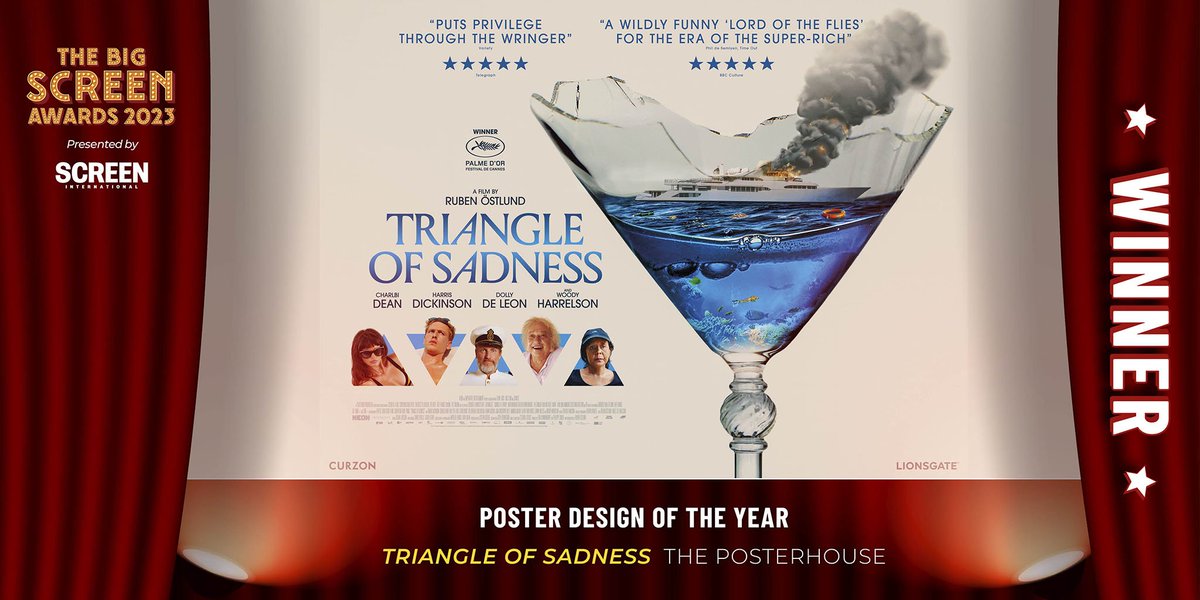 Screendaily's tweet photo. @cineworld @OrganicHQ @Disney_UK @NHSBT The Big Screen Award of Poster Design of the Year goes to...

Triangle Of Sadness 🎉 @ThePosterhouse 

👉https://t.co/70JEGJtwML #BigScreen23 https://t.co/CXp6veWmF8