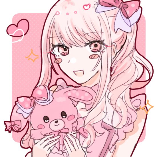 akiyama mizuki 1other pink eyes pink hair androgynous bow pink theme stuffed toy  illustration images