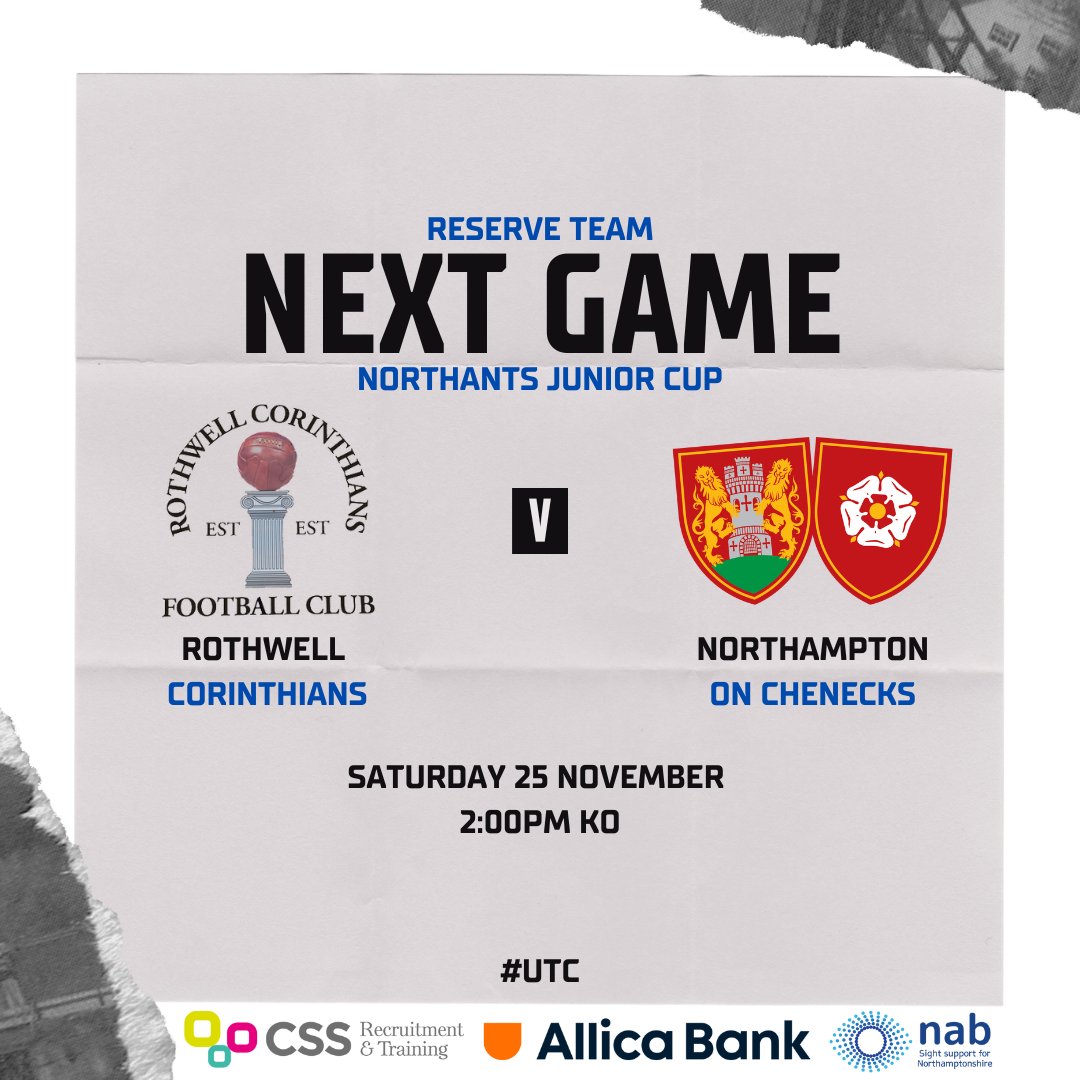 ️⚽️ UP NEXT | Our First Team are home in the league, while the Reserves travel to Rothwell in the Northants Junior Cup!

First Team Details:

📅 25 November 2023
🕛 3:00PM KO
🆚 Letchworth Garden City Eagles
🏆 <a href="/SpartanSMFL/">Spartan South Midlands</a> 
🎟 £6 Adults / £4 Concessions

<a href="/NPTNFootball/">NPTN FOOTBALL - Northamptonshire Football Podcast</a>