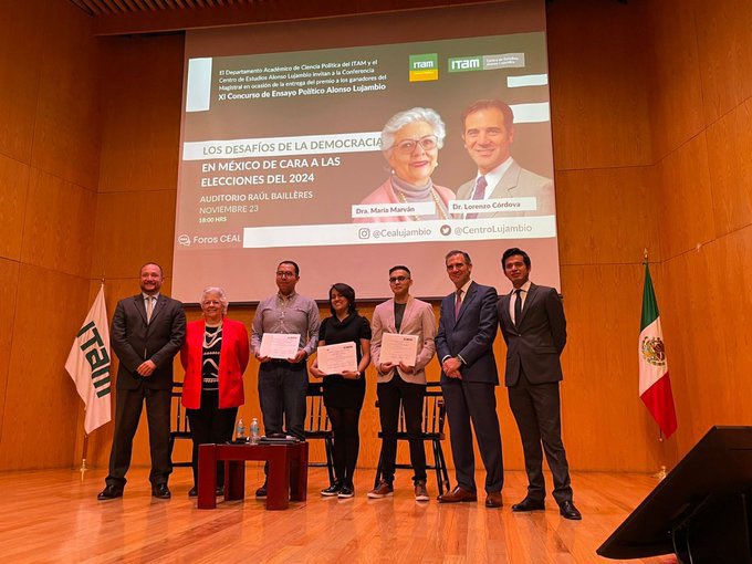 Premio A. Lujambio (@premioalujambio) on Twitter photo Excelente conferencia sustentada por <a href="/MarvanMaria/">Maria Marván Laborde</a> y <a href="/lorenzocordovav/">Lorenzo Córdova V.</a> en la entrega del <a href="/PremioALujambio/">Premio A. Lujambio</a> 2023 <a href="/CentroLujambio/">C.E. Alonso Lujambio</a> <a href="/CPoliticaITAM/">CienciaPolítica ITAM</a> <a href="/ITAM_mx/">ITAM</a>
Felicitaciones <a href="/Cherryaida/">Aída Bustos</a> <a href="/SebastianArcosR/">Sebastián Arcos</a> <a href="/gustavoldvr/">Gustavo</a> por sus estupendos ensayos‼️
<a href="/ExITAM/">ExITAM</a> <a href="/LujambioAlonso/">Alonso Lujambio</a> Excelente conferencia sustentada por <a href="/MarvanMaria/">Maria Marván Laborde</a> y <a href="/lorenzocordovav/">Lorenzo Córdova V.</a> en la entrega del <a href="/PremioALujambio/">Premio A. Lujambio</a> 2023 <a href="/CentroLujambio/">C.E. Alonso Lujambio</a> <a href="/CPoliticaITAM/">CienciaPolítica ITAM</a> <a href="/ITAM_mx/">ITAM</a>
Felicitaciones <a href="/Cherryaida/">Aída Bustos</a> <a href="/SebastianArcosR/">Sebastián Arcos</a> <a href="/gustavoldvr/">Gustavo</a> por sus estupendos ensayos‼️
<a href="/ExITAM/">ExITAM</a> <a href="/LujambioAlonso/">Alonso Lujambio</a>