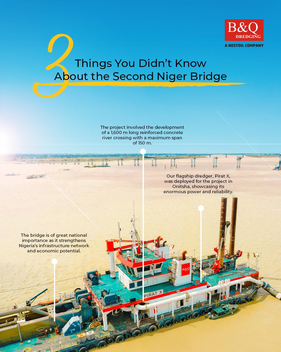 nestoilltd's tweet photo. The #SecondNigerBridge is more than just concrete and steel. It's a symbol of Nigeria's vision and potential. Here are 3 things you didn't know about this landmark. #Nestoil #InspiredByPeople https://t.co/xBZ4f49bLH