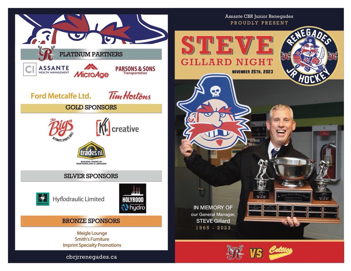 CBRRenegades's tweet photo. Join us tomorrow at CBS Arena, as we celebrate the life &amp; times of GM  Steve Gillard who passed away this year.
Steve was the heart and soul of the team, our 1st GM since we entered the SJJHL.  Renegades vs Celtics, 7:10pm, Sat. @sjjuniorhockey @TownofCBS @SrBluesHockey https://t.co/NPdbn2Epny