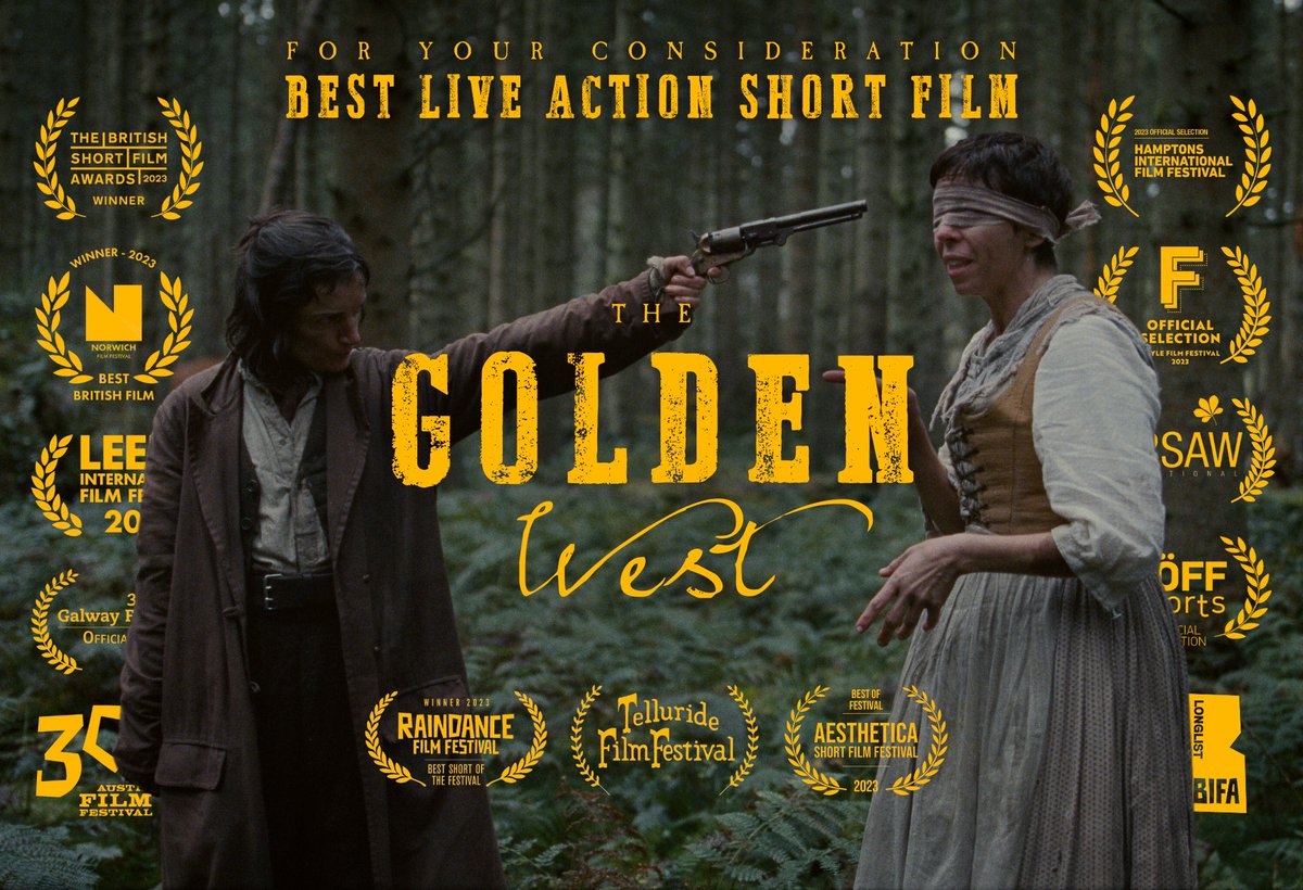 We are proud to say THE GOLDEN WEST has qualified for consideration at the 96th Academy Awards® in the category of Best Live Action Short Film! 

#ForYourConsideration 
#LiveActionShortFilm
#Oscars2024 

Available now on the Academy Screening Room ⛏️⛰️