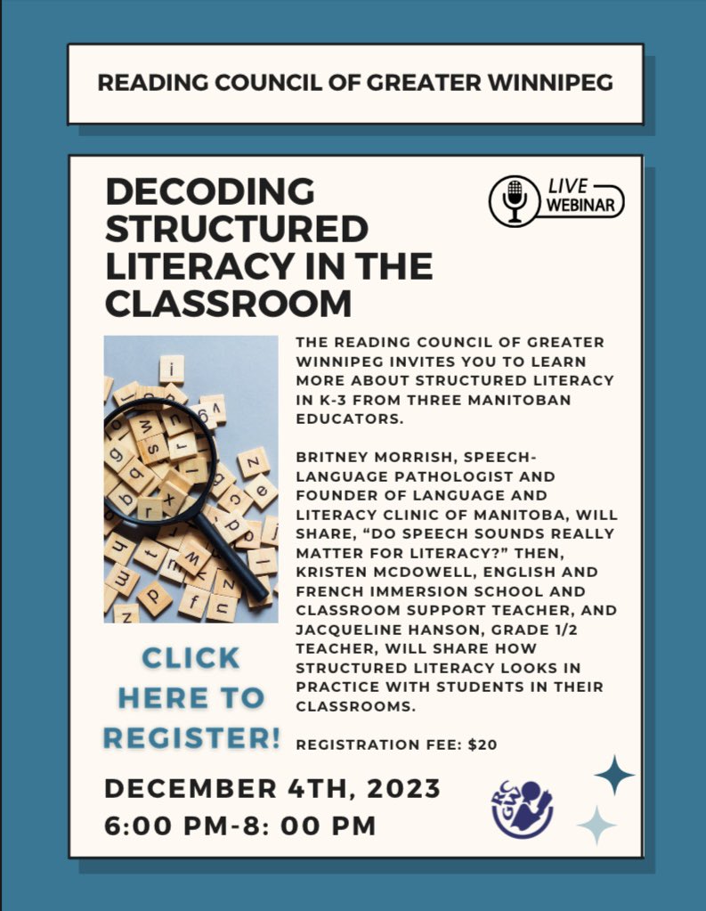 @RCGWinnipeg is holding a webinar on decoding structured literacy in the classroom! Register using the link in our bio.