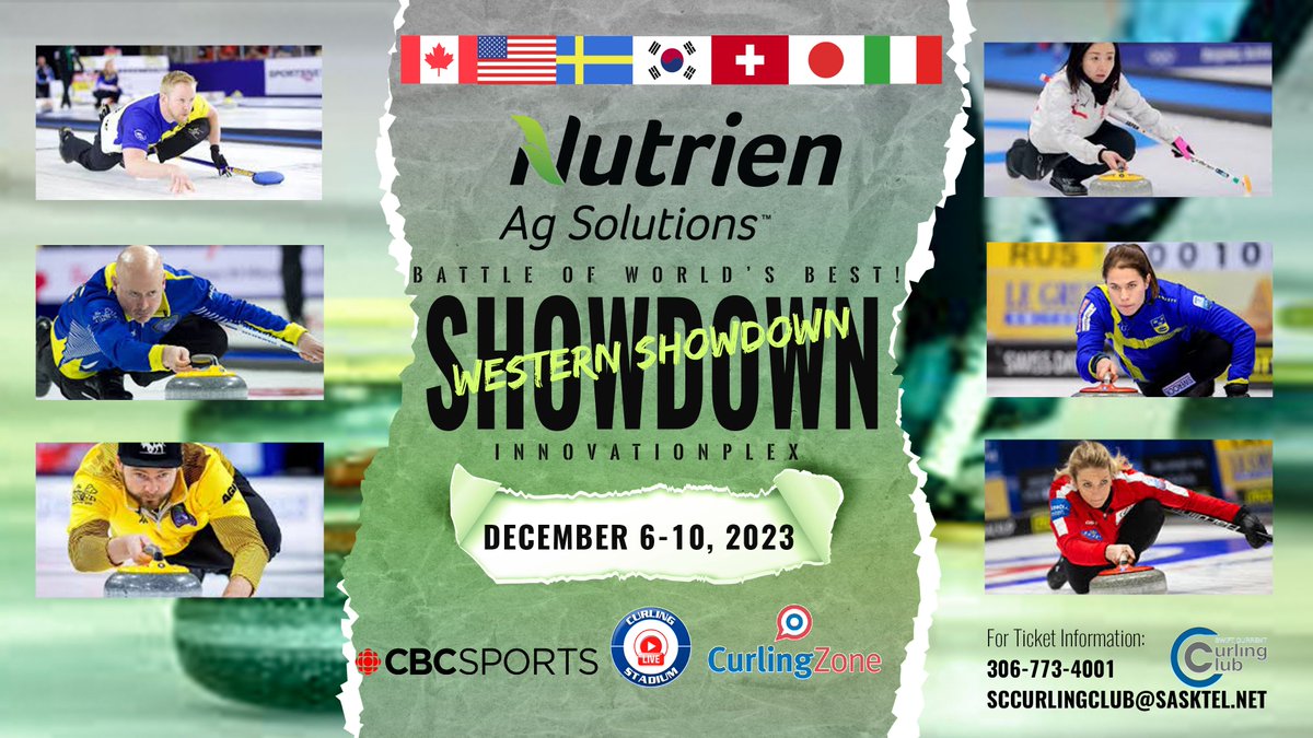 The <a href="/sc_curlingclub/">Swift Current Curling Club</a> is hosting the Nutrien Ag Solutions Western Showdown, December 6 - 10, 2023! One of the largest international curling events in the world with a $100,000 prize purse! Full event passes $50, day passes $20 - Contact the club for tix, or buy them at the door!