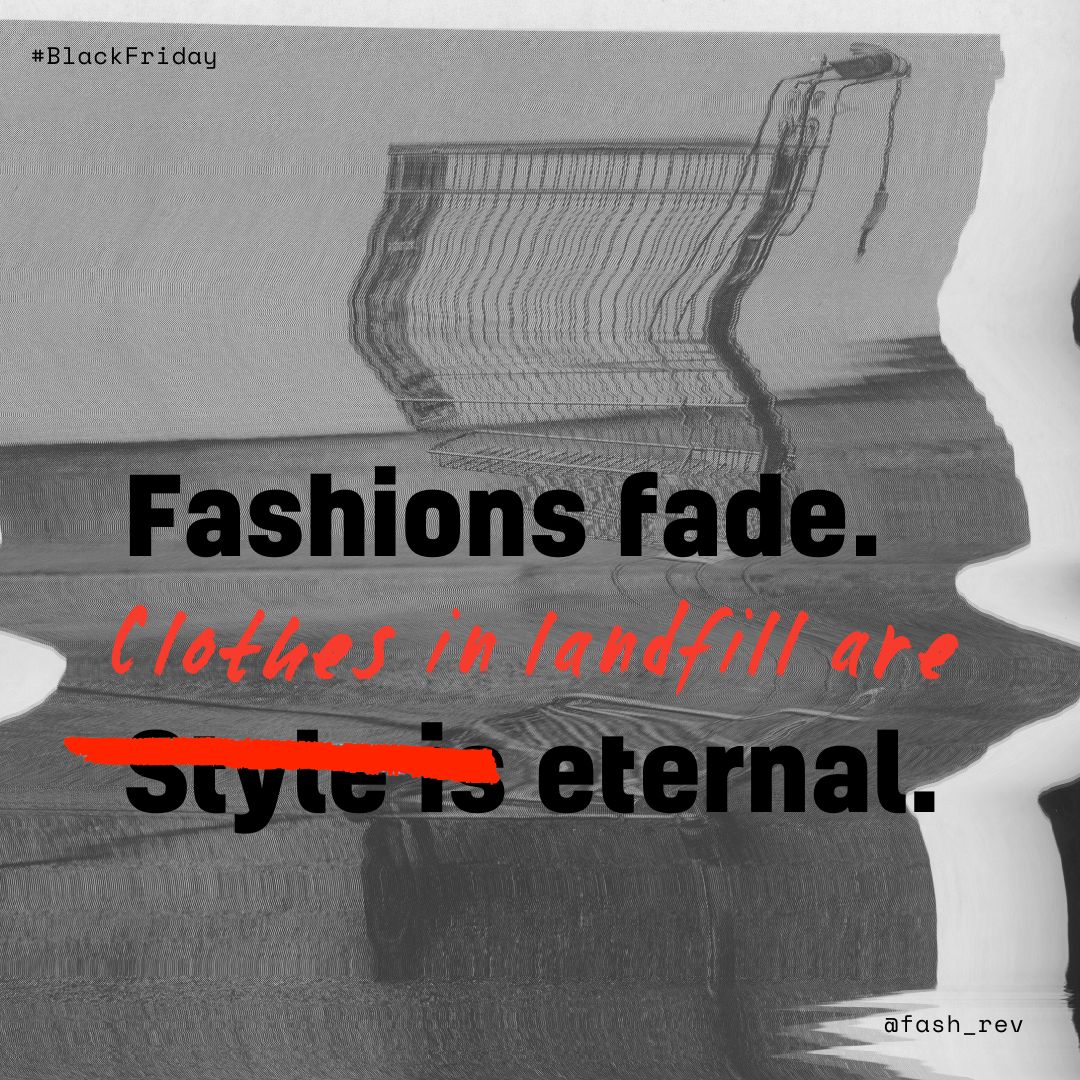 Fash_RevUSA's tweet photo. Today is #BlackFriday, a time when we’re reminded that fashion is driven by overproduction &amp; the perpetual promotion of overconsumption❗️
Pick your favorite statement from this carousel and share to help spread the message that we are so much more than just consumers 📣 https://t.co/acNmhvyqvd