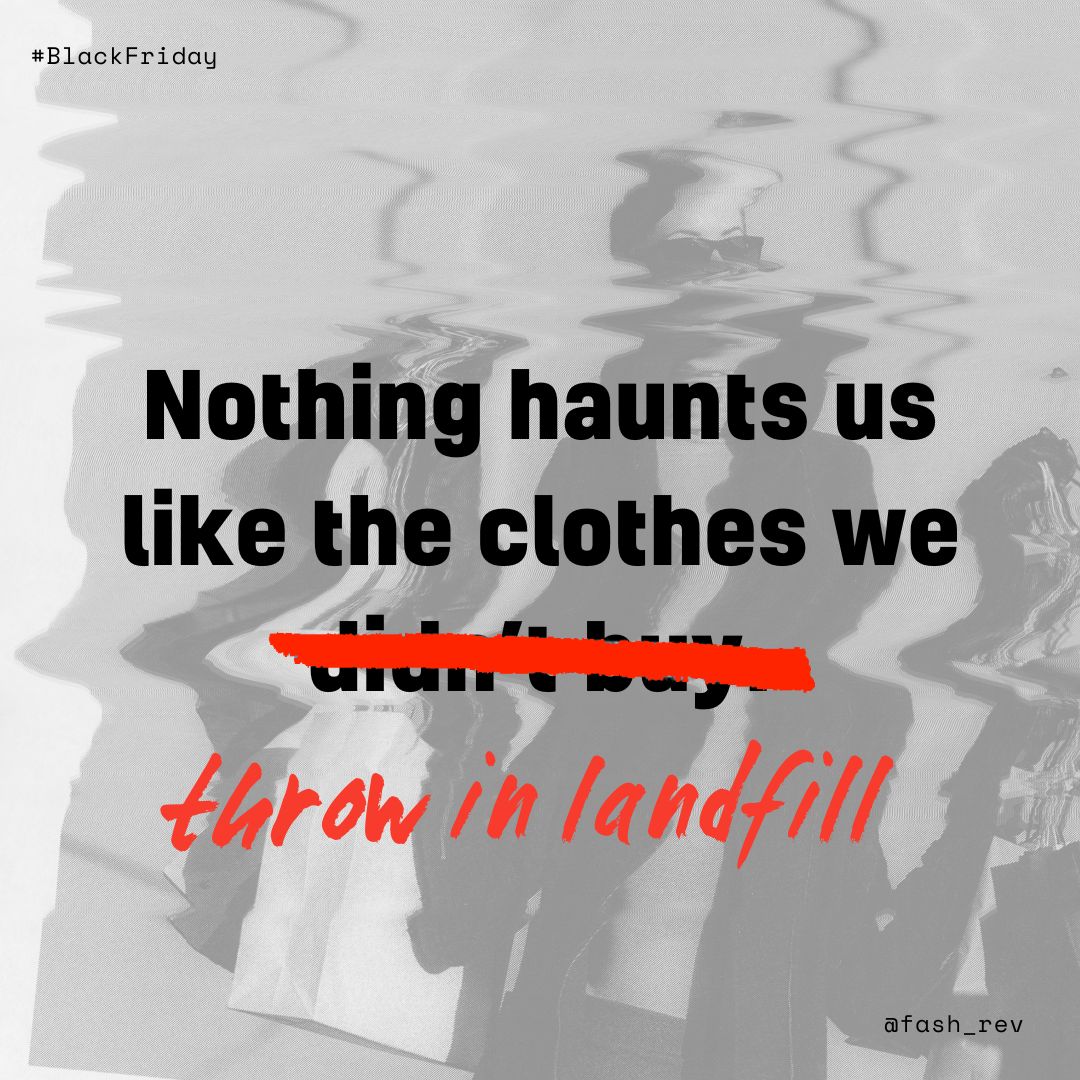 Fash_RevUSA's tweet photo. Today is #BlackFriday, a time when we’re reminded that fashion is driven by overproduction &amp; the perpetual promotion of overconsumption❗️
Pick your favorite statement from this carousel and share to help spread the message that we are so much more than just consumers 📣 https://t.co/acNmhvyqvd