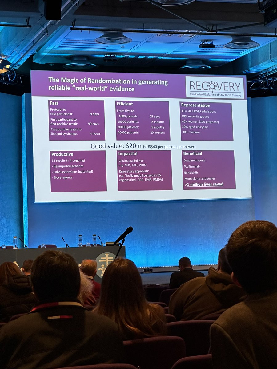 The RECOVERY trial was my door into trials and research.

My highlight of #BTSWinter2023 was @MartinLandray’s Lecture.

Many takeaways, including:

1. Make trials doable or they don’t get done ✅ 

2. Randomise 🎲 

3. At its peak RECOVERY recruited 1000patients in 30 hours 🤯