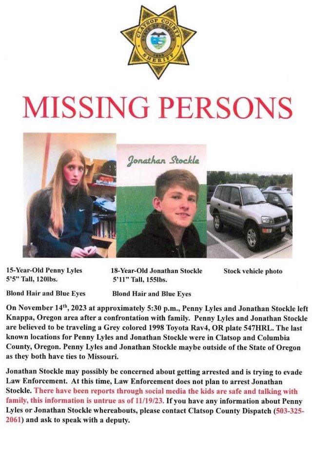 PnwCrimeNetwork's tweet image. Today marks the 10th day of #missingteens Penny Lyle and Jonathan Stockle. No communication with their families. Let's unite, keep searching, and never give up. Your help could be the key.  #FindPennyAndJonathan