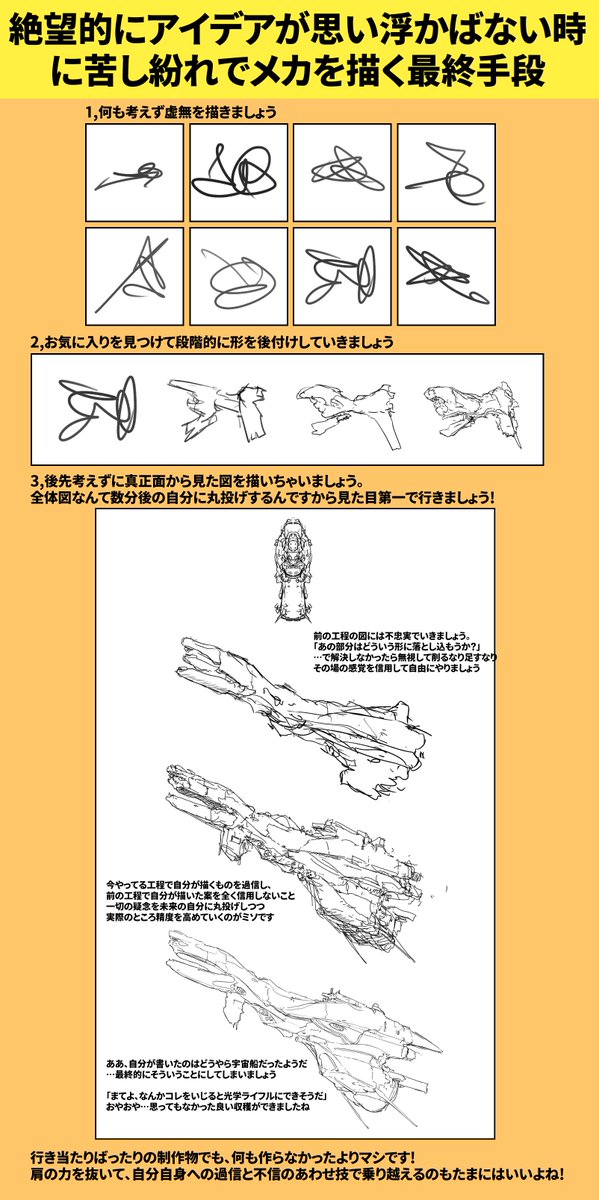 絶望的にアイデアが浮かばない時に苦し紛れでメカを描く最終手段を共有します 
