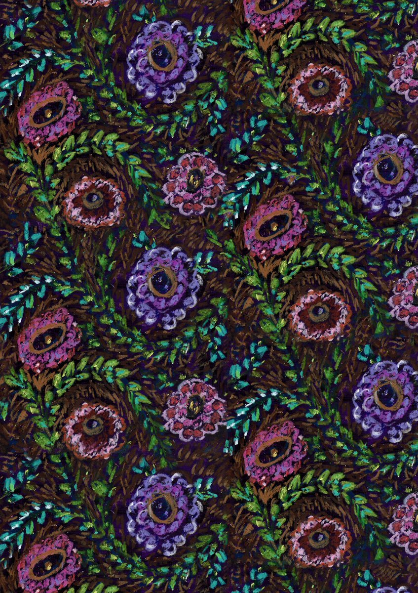 LornaBatesArt's tweet photo. Oil pastels on acrylic, floral repeat #darkflowers #oilpastelsart #seamlessrepeat #surfacepatterndesigner #flowerpatterndesign #textiledesign #textiledesignerdraws #moodyfloral #crayondesign https://t.co/pDLCDQW6eH