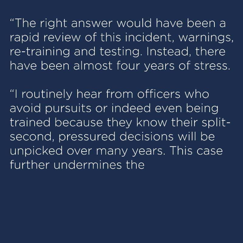 metpoliceuk's tweet photo. PC Fisher found not guilty of dangerous driving when responding to terrorist attack in Streatham in 2020.

‘The treatment of this brave officer by the systems of accountability is appalling.

The system has to change.’ 

- Commissioner Sir Mark Rowley