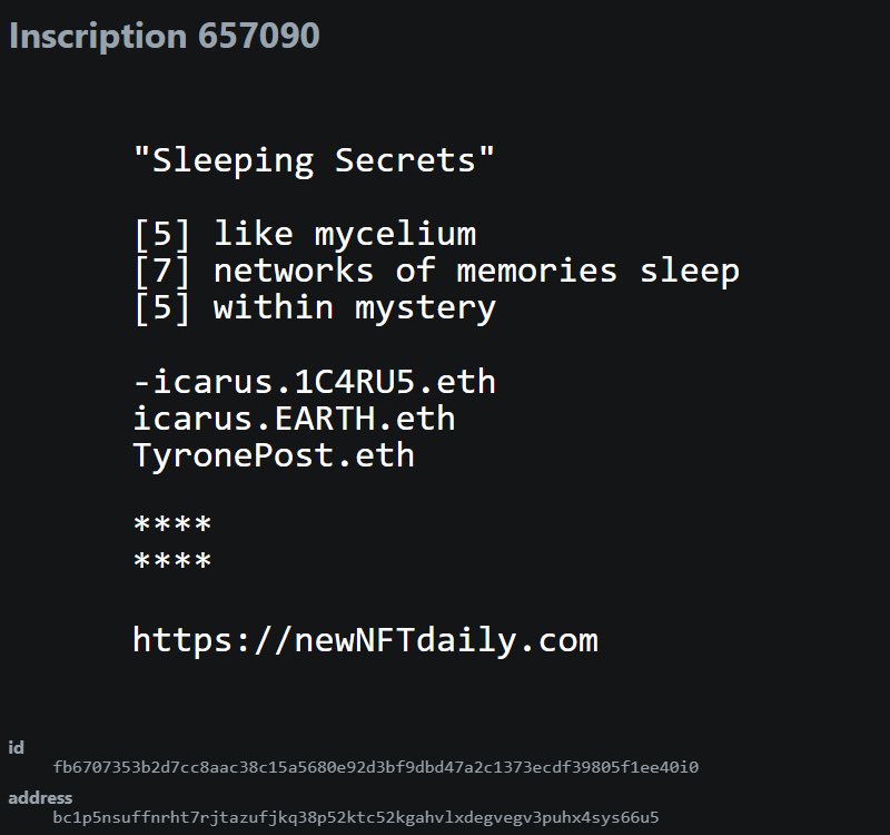 boredape6716's tweet photo. @elonmusk Internet connectivity is as important to us as mycelium is important to trees and mushrooms.  🛜🌳🍄

“Sleeping Secrets”
[5]  like mycelium
[7]  networks of memories sleep
[5]  within mystery

#TheFirstMillion Ordinals https://t.co/3TwghNJW6U