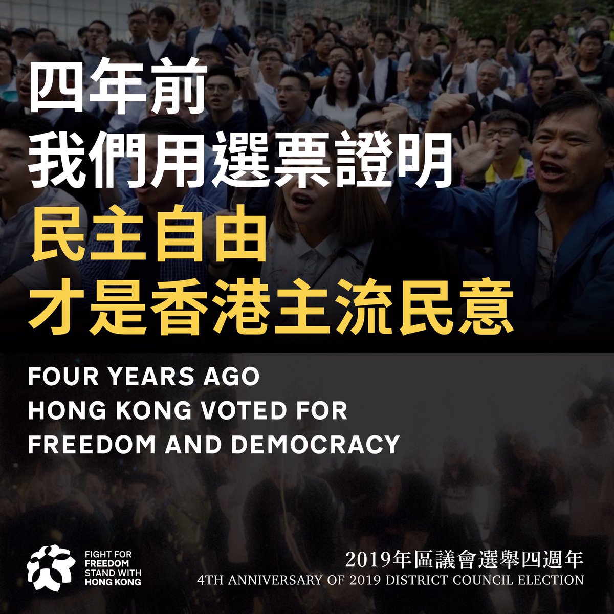 Hong Kong defied #Beijing by electing 389 pro democracy reps to the District Councils 4 years ago. Last free election in Hong Kong. The call for #democracy never dies.