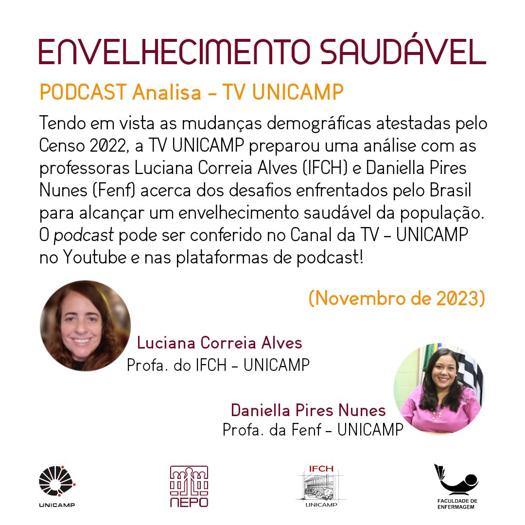 (1/2) Tendo em vista as mudanças demográficas atestadas pelo Censo 2022, a TV UNICAMP preparou uma análise com as professoras Luciana Correia Alves (IFCH) e Daniella Pires Nunes (Fenf) acerca dos desafios enfrentados pelo Brasil para alcançar um envelhecimento saudável.