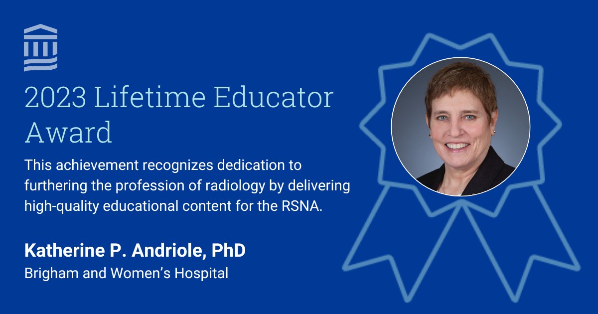 Mass General Brigham (@massgenbrigham) on Twitter photo Experts being awarded at <a href="/RSNA/">RSNA</a> ⬇️
Congratulations to Katherine P. Andriole, PhD, <a href="/BrighamWomens/">Brigham and Women's Hospital</a>, on receiving the 2023 RSNA Lifetime Educator Award. Experts being awarded at <a href="/RSNA/">RSNA</a> ⬇️
Congratulations to Katherine P. Andriole, PhD, <a href="/BrighamWomens/">Brigham and Women's Hospital</a>, on receiving the 2023 RSNA Lifetime Educator Award.