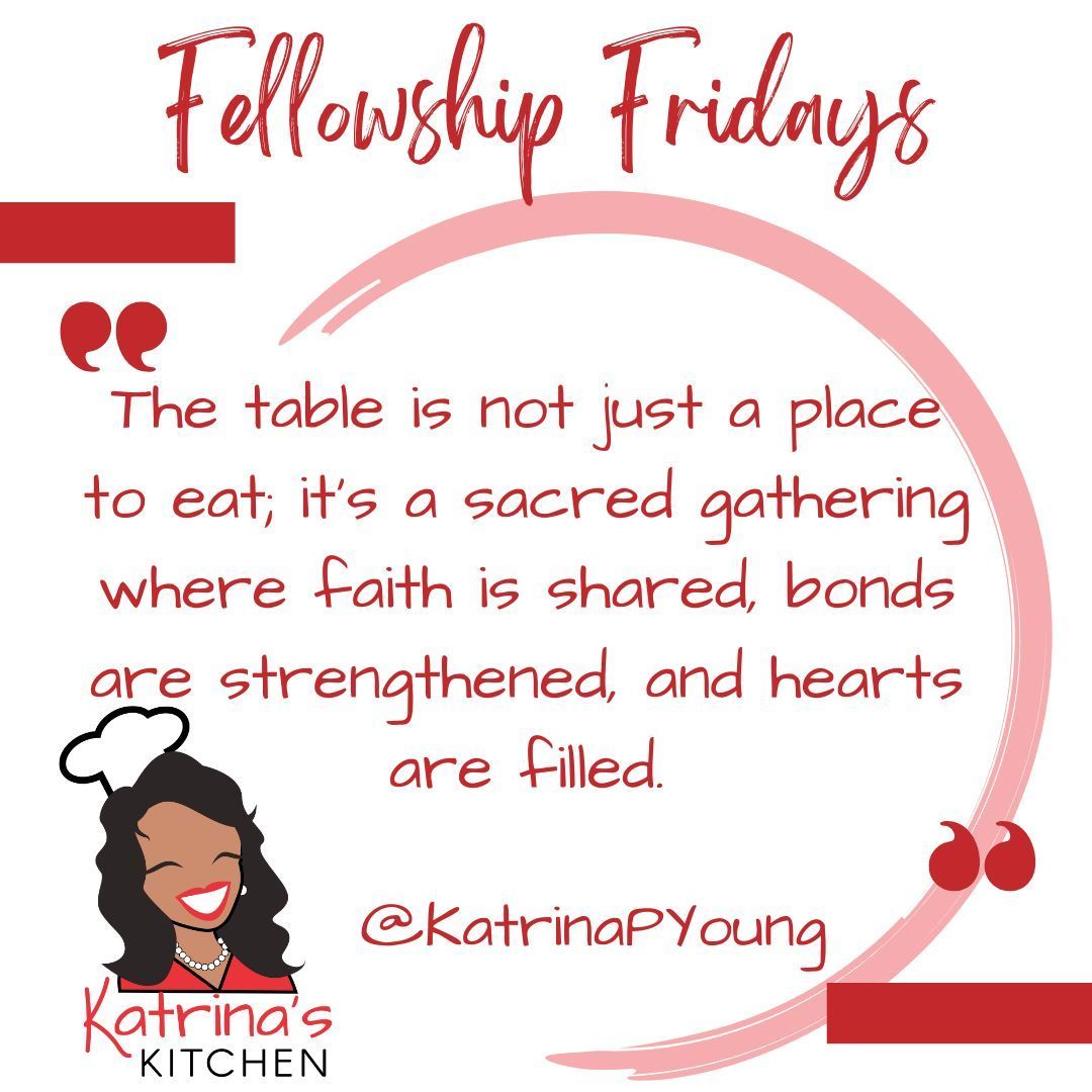 We celebrate the joy of togetherness around the table. Nourishment extends beyond the plate—it's the love we share, the faith we embrace, and the memories we create. 

#FellowshipFridays #KatrinasKitchen #Amazon #blackauthor #cookbook #SoulfulGathering #FamilyBonding #CulinaryJoy