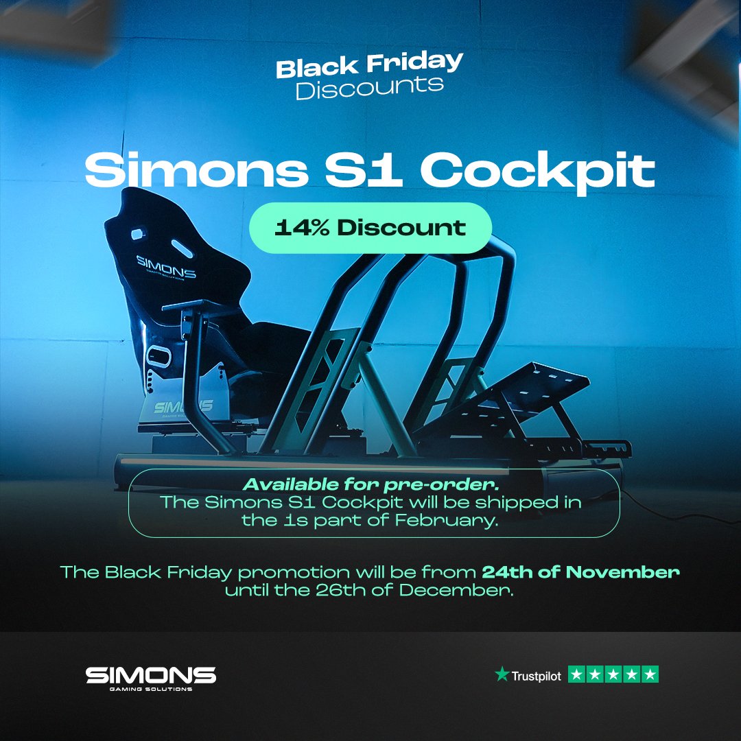 Simplace_co's tweet photo. Step into the driver's seat with the Simons Gaming Solutions S1 Sim Racing Cockpit, where cutting-edge design meets affordability. With a mission to make high-quality gaming accessible to everyone, Simons, powered by Simplace, presents a cockpit that rivals industry leaders like Playseat and Trak Racer.

What sets it apart is the unparalleled balance of price and quality. This cockpit boasts a high-end Fiber Glass seat, dynamic LED lighting, and a sturdy shifter mount. Customization is a breeze with an easily adjustable wheelbase mount, pedal mount, and seat position.

Assembly is swift, taking only 30 minutes, and it's compatible with all major sim racing brands. Measuring 600x1200x1100 with zero flex, the S1 offers stability that enhances your virtual racing experience without breaking the bank.

Order yours here 🛍️https://t.co/Ss5doDvOiu