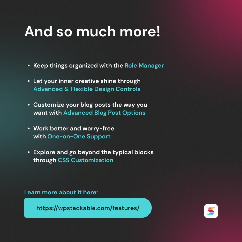 wpstackable's tweet image. Find out more when you visit 👉bit.ly/3MYeRcw

#WordPress #Gutenberg #wpstackable